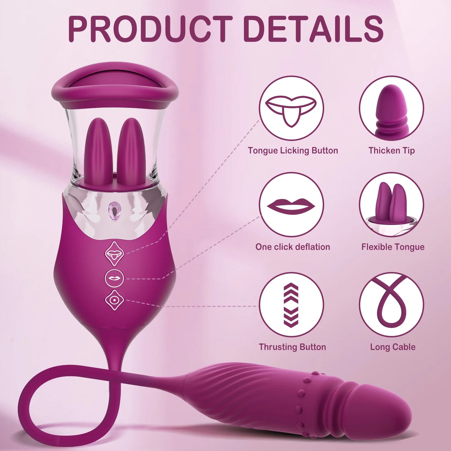 Rose Sucking Vibrator for Women 4 in 1 Thrusting Dildo G-spot Nipple Sucker Clitoral Stimulator Vibro-Egg Adult Sex Toy