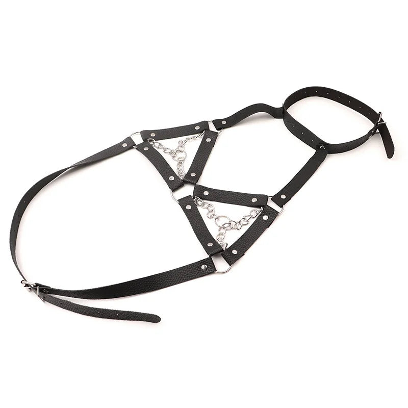 BDSM Alternative Trainingsausrüstung: Sexy schwarzes Lederhalsband, Nippelklemmen, Taillengürtel und Bralette