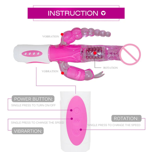 Sextoy 3-in-1 Dildo, Rabbit Vibrator, Tongue Licking, Double Rod, Masturbation, Anal-Clitoris Vibrator, Sex Toy for Women