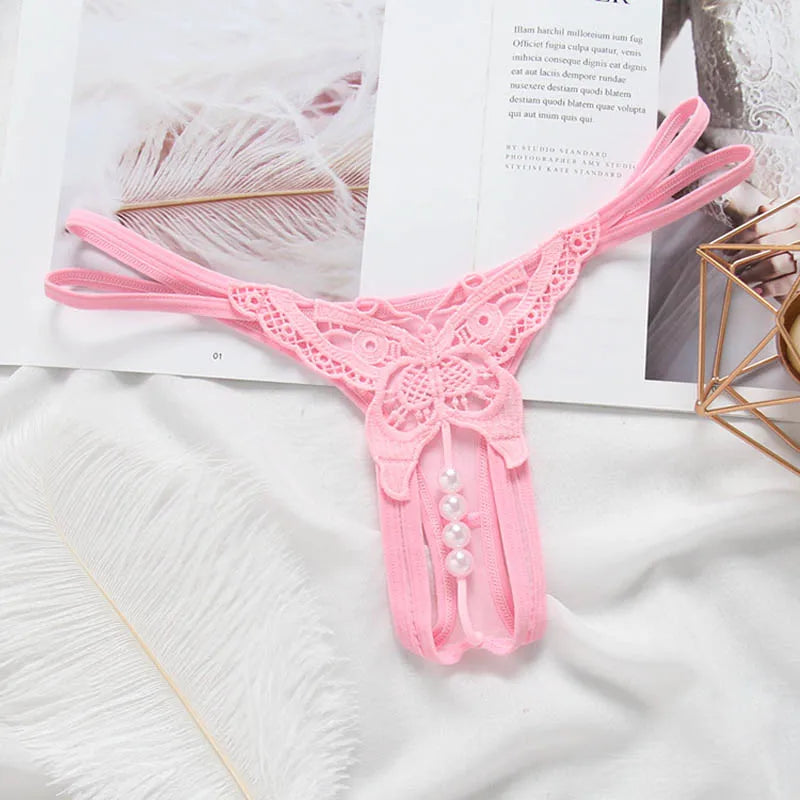 Schmetterling mit Perlen Tangas Frauen Sexy G String Sexy Unterwäsche Tangas Damen Spitze Dessous Sexy Transparente Höschen
