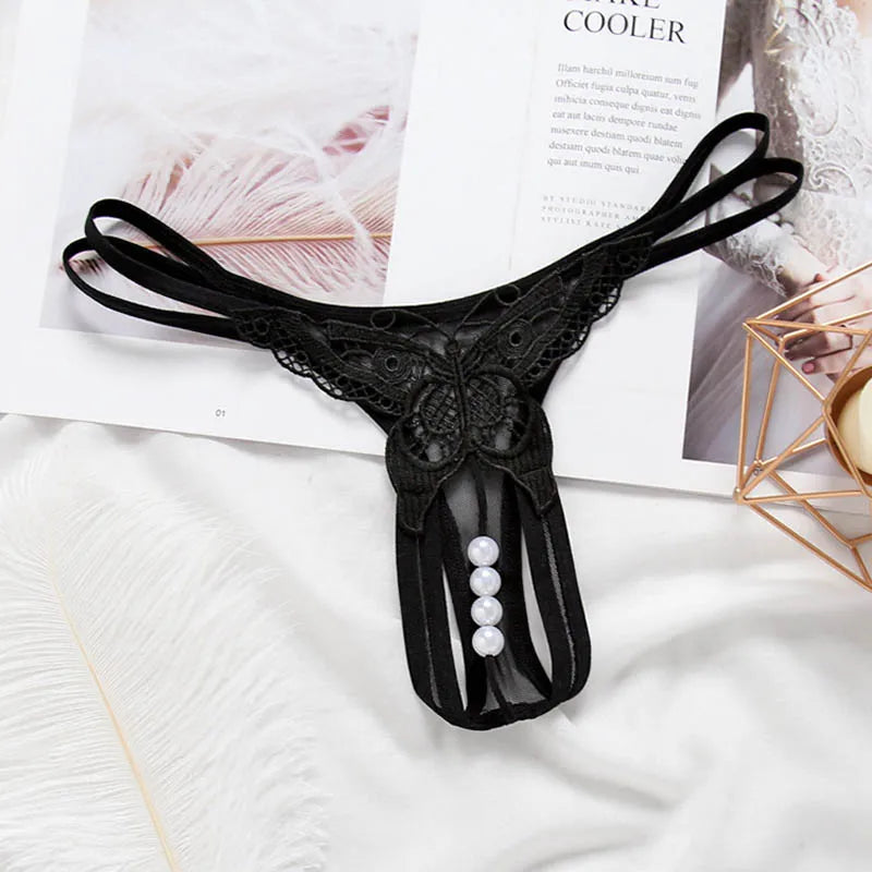 Schmetterling mit Perlen Tangas Frauen Sexy G String Sexy Unterwäsche Tangas Damen Spitze Dessous Sexy Transparente Höschen