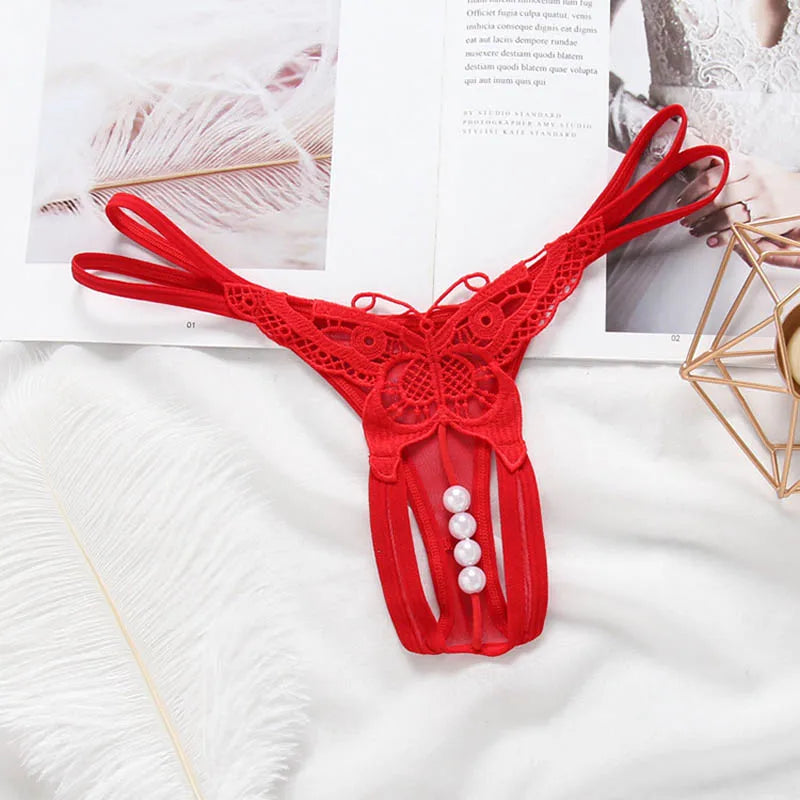 Schmetterling mit Perlen Tangas Frauen Sexy G String Sexy Unterwäsche Tangas Damen Spitze Dessous Sexy Transparente Höschen