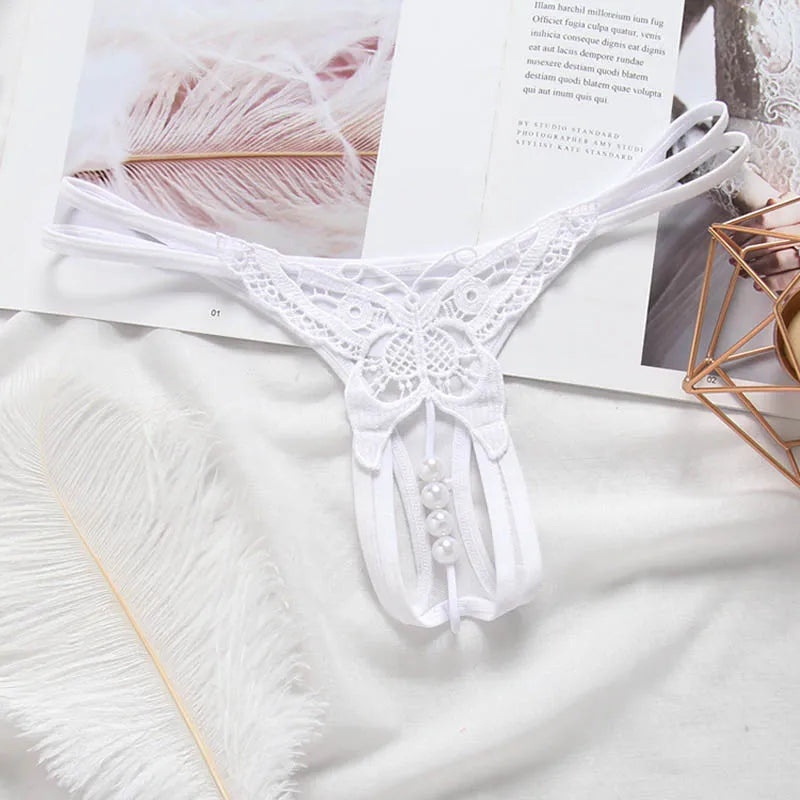 Schmetterling mit Perlen Tangas Frauen Sexy G String Sexy Unterwäsche Tangas Damen Spitze Dessous Sexy Transparente Höschen