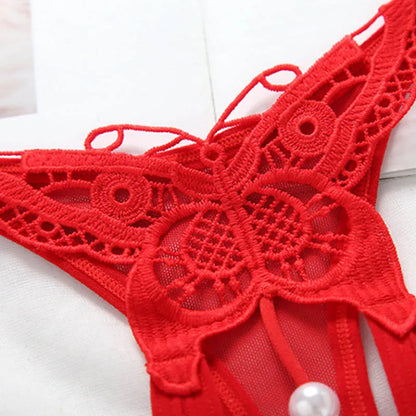 Schmetterling mit Perlen Tangas Frauen Sexy G String Sexy Unterwäsche Tangas Damen Spitze Dessous Sexy Transparente Höschen