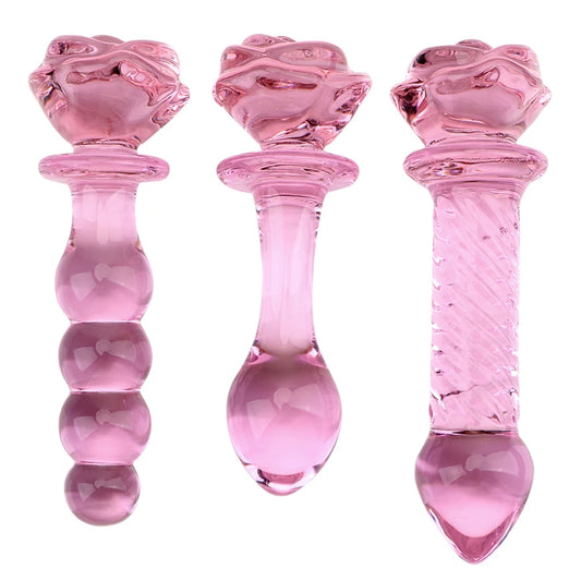 Sex Toys for Women, Adult Products, Butt Stimulation, Anal Bead, Pink Rose, Flower Shape, Anal Plug, Prostate Massager, Glass Dildo