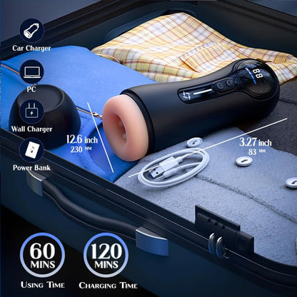 Male Masturbator, Penis Pump, Adult Sex Toy for 18 Men with 4 Suction Modes, 9 Vibration Modes, LED Display, Pocket Pussy, Realistic Vagina