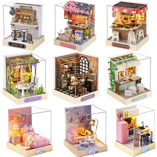 Mini-Puppenhaus, DIY, kleines Haus, Kit, handgefertigt, 3D-Puzzle, Montage, Modellbau, Zimmer, Schlafzimmer, Dekoration, Holzhandwerk, Geburtstagsgeschenk