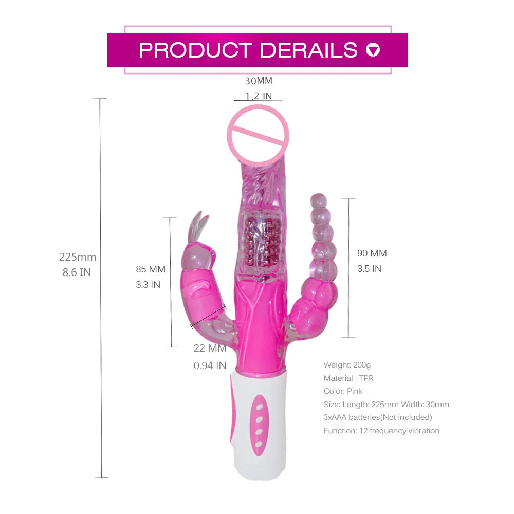 Sextoy 3-in-1-Dildo, Kaninchen-Vibrator, Zunge lecken, Doppelstange, Masturbation, Anal-Klitoris-Vibrator, Sexspielzeug für Frauen