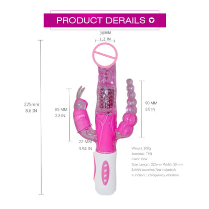 Sextoy 3-in-1-Dildo, Kaninchen-Vibrator, Zunge lecken, Doppelstange, Masturbation, Anal-Klitoris-Vibrator, Sexspielzeug für Frauen