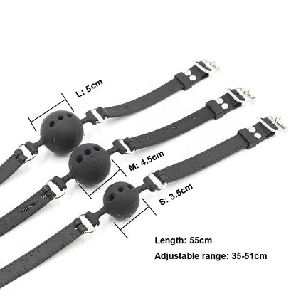 BDSM Silikon-Knebelkugel, Atmungsaktives Hohldesign mit Verstellbarem Riemen, Klein Mittel Groß für Anfänger-Training