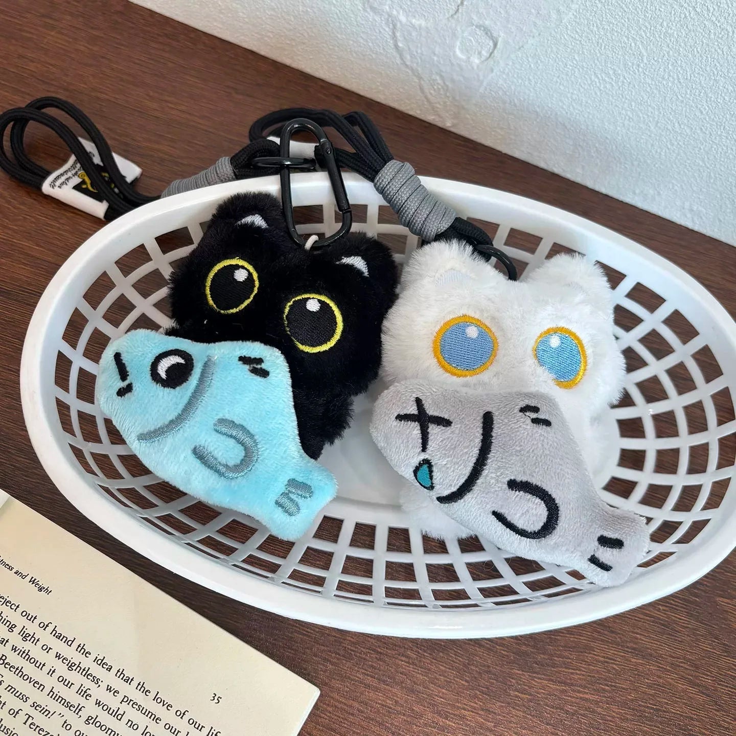 Yupsk 6/1 Stück süße Plüsch schwarze Katze Puppe Spielzeug Schlüsselanhänger Tasche Anhänger Charms Kawaii Schlüsselanhänger Zubehör für Frauen Paare Geschenk