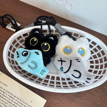 Yupsk 6/1 Stück süße Plüsch schwarze Katze Puppe Spielzeug Schlüsselanhänger Tasche Anhänger Charms Kawaii Schlüsselanhänger Zubehör für Frauen Paare Geschenk
