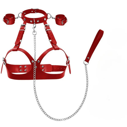 BDSM Verstellbare Handschellen, Beinfesseln, PU-Halsband, BH, Paar-Spielzeug, BDSM-Training, Bondage-Sexspielzeug, SM-Sklaven-Requisiten für Männer und Frauen