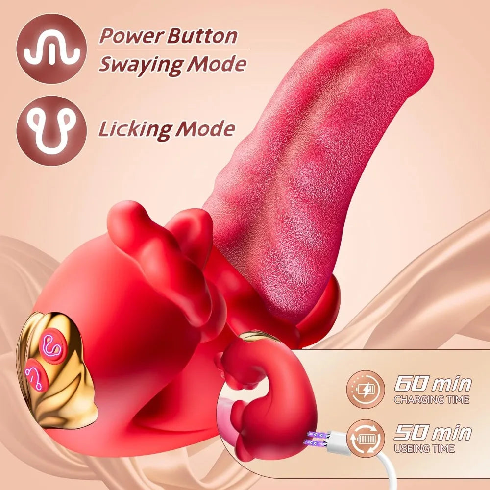 Sexspielzeug für Erwachsene für Frauen, 4-in-1-Vibrator mit Zungenstießdildos, G-Punkt-Dildo, 10 Klitoris-Leckmodi, weibliche Masturbation