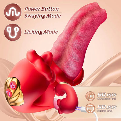 Sexspielzeug für Erwachsene für Frauen, 4-in-1-Vibrator mit Zungenstießdildos, G-Punkt-Dildo, 10 Klitoris-Leckmodi, weibliche Masturbation