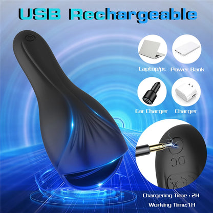 Rechargeable Penis Massager for Men with 10 Vibrating Modes, Male Masturbator, Delay Lasting Glans Trainer, Men's Glans Vibrator