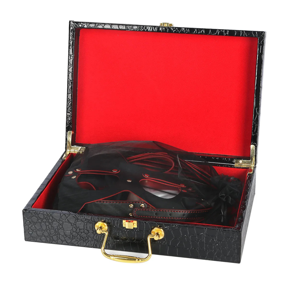 Sklaven-Rollenspiel-Set Leder-Handschellen Fußfesseln Ballknebel Maske Peitsche Halsband Leine Sexspielzeug für Frauen Paare BDSM Bondage-Kit