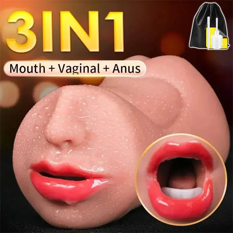 3-in-1 Sex Toy for Men with Sexy Mouth, Realistic Vagina, and Tight Anus, Ass, Oral Sex Doll, Stroker, Adult Toy, Men's Accessory