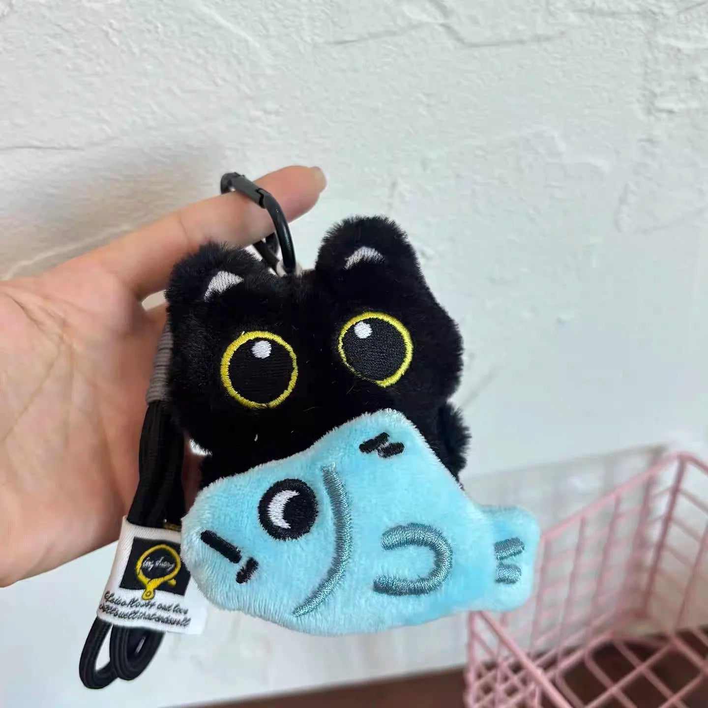 Yupsk 6/1 Stück süße Plüsch schwarze Katze Puppe Spielzeug Schlüsselanhänger Tasche Anhänger Charms Kawaii Schlüsselanhänger Zubehör für Frauen Paare Geschenk