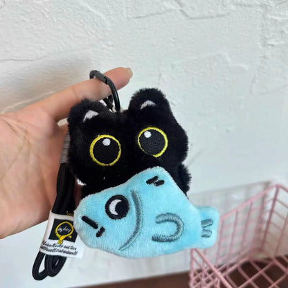 Yupsk 6/1 Stück süße Plüsch schwarze Katze Puppe Spielzeug Schlüsselanhänger Tasche Anhänger Charms Kawaii Schlüsselanhänger Zubehör für Frauen Paare Geschenk
