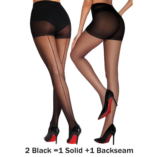 Transparente Damenstrumpfhose – 20 DEN, formend mit Rücknaht-Optik | 2 Paar, Schwarz & Transparent