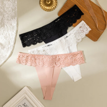 BZEL Leichte, weiche Damenhöschen mit niedriger Taille, Tangas, sexy Spitze, aushöhlen, weibliche, schlichte Unterwäsche, T-Rücken, Tanga-Slip für Damen, S-L
