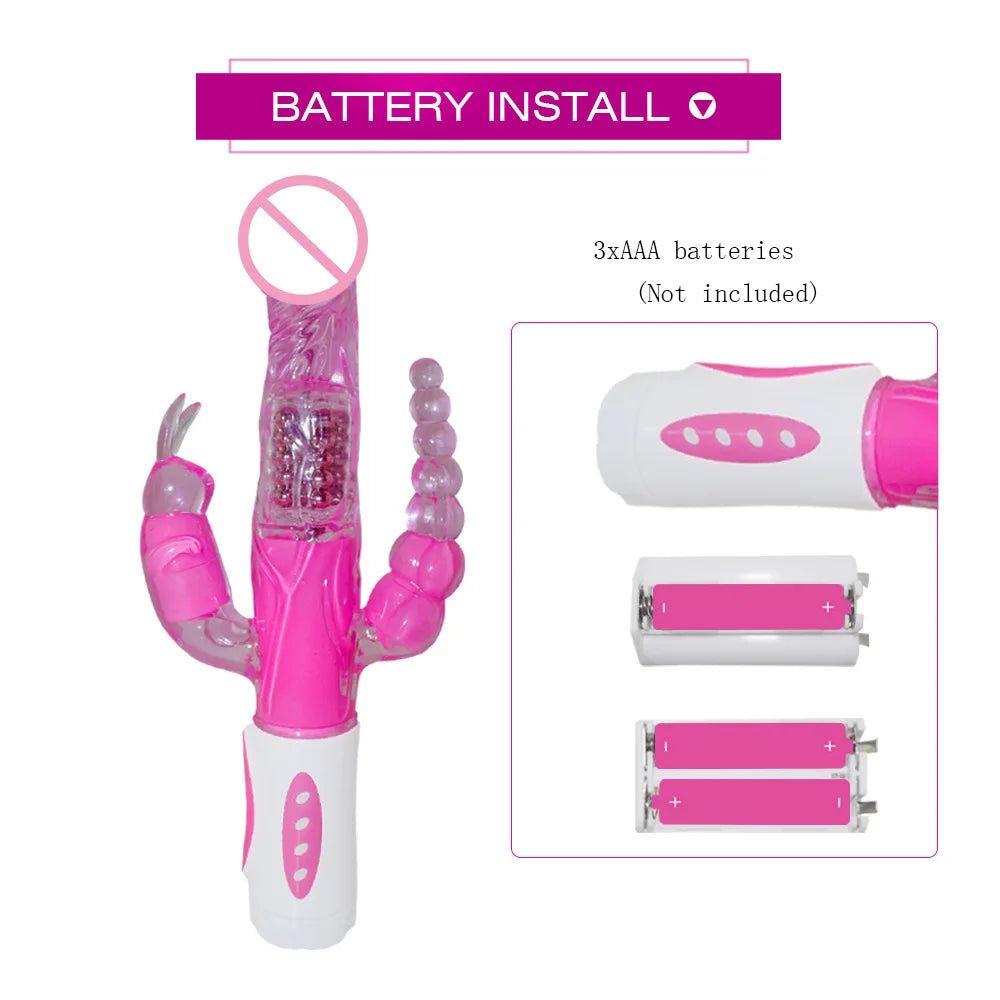Sextoy 3-in-1-Dildo, Kaninchen-Vibrator, Zunge lecken, Doppelstange, Masturbation, Anal-Klitoris-Vibrator, Sexspielzeug für Frauen