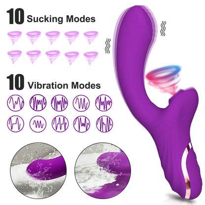 Puissant appareil de succion clitoridienne 2 en 1 et vibromasseur pour point G