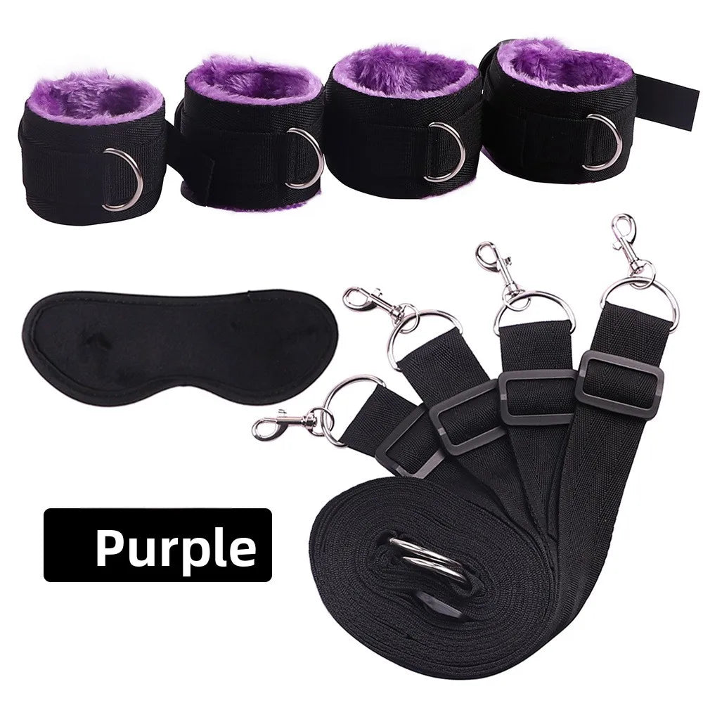 BDSM Bett-Bondage-Set mit Unterbettgurten, Handschellen, Fußfesseln, Augenmaske, Erwachsenen-Fetisch-Sexspielzeug für Paare, Sklaven-Rollenspiel-Ausrüstung