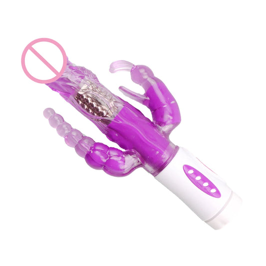 Sextoy 3-in-1 Dildo, Rabbit Vibrator, Tongue Licking, Double Rod, Masturbation, Anal-Clitoris Vibrator, Sex Toy for Women