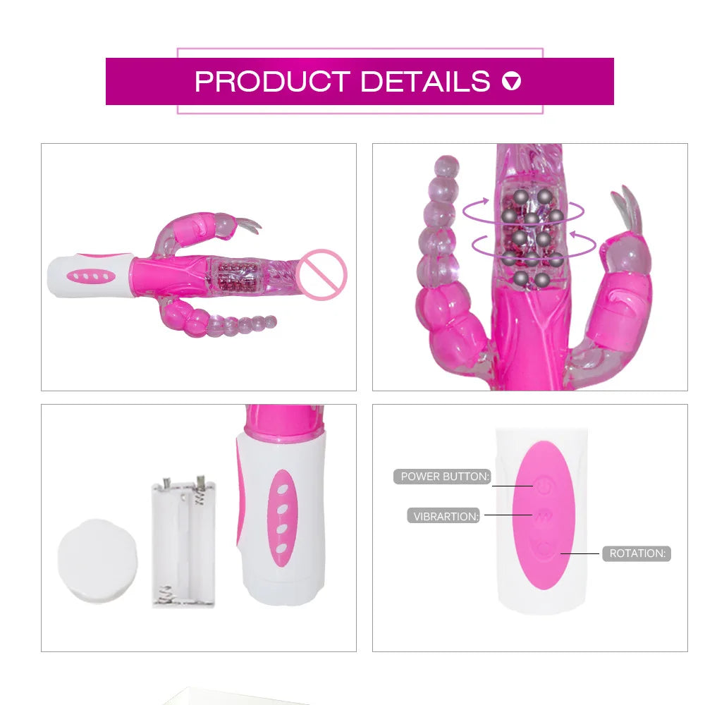 Sextoy 3-in-1-Dildo, Kaninchen-Vibrator, Zunge lecken, Doppelstange, Masturbation, Anal-Klitoris-Vibrator, Sexspielzeug für Frauen