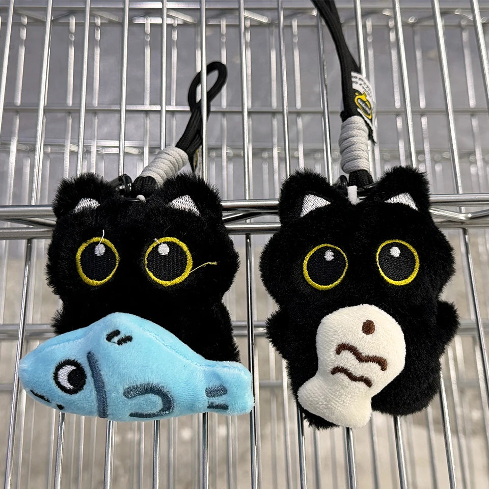 Yupsk 6/1 Stück süße Plüsch schwarze Katze Puppe Spielzeug Schlüsselanhänger Tasche Anhänger Charms Kawaii Schlüsselanhänger Zubehör für Frauen Paare Geschenk