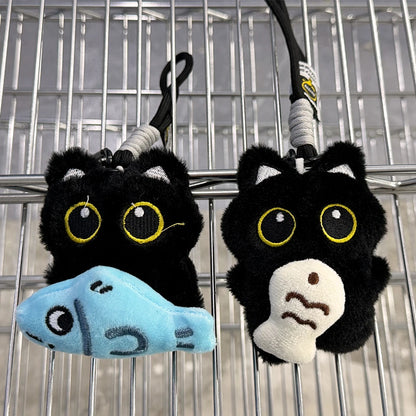 Yupsk 6/1 Stück süße Plüsch schwarze Katze Puppe Spielzeug Schlüsselanhänger Tasche Anhänger Charms Kawaii Schlüsselanhänger Zubehör für Frauen Paare Geschenk