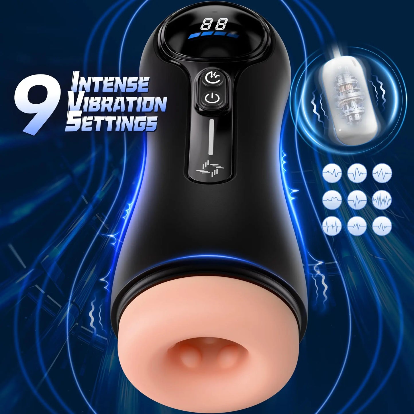 Male Masturbator, Penis Pump, Adult Sex Toy for 18 Men with 4 Suction Modes, 9 Vibration Modes, LED Display, Pocket Pussy, Realistic Vagina