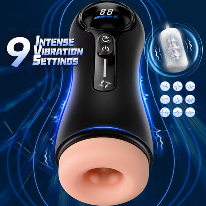 Male Masturbator, Penis Pump, Adult Sex Toy for 18 Men with 4 Suction Modes, 9 Vibration Modes, LED Display, Pocket Pussy, Realistic Vagina