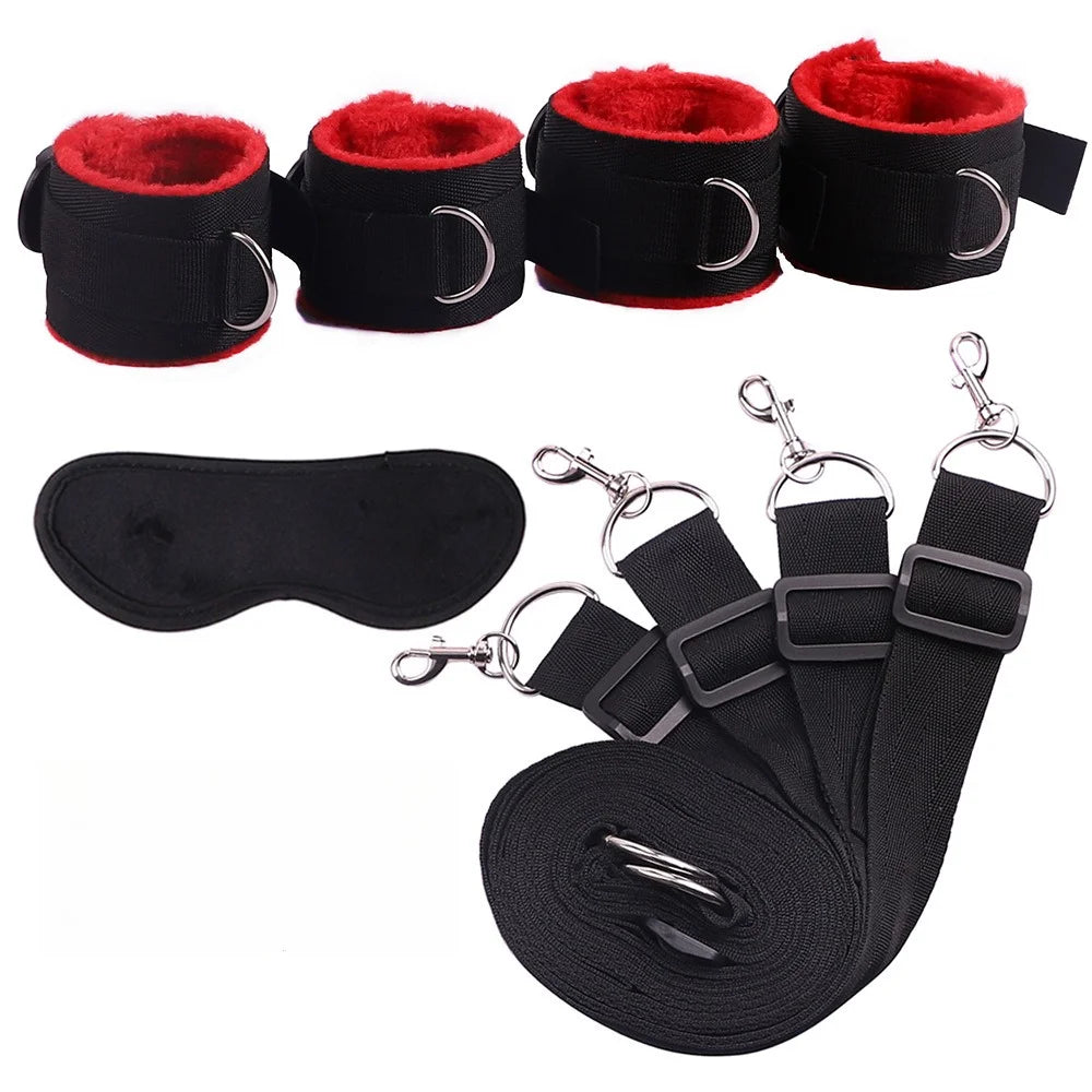 BDSM-Bettgurte, Bondage-Bindung am Bett, Sexspielzeug für Erwachsene, Sex-Bondage-Gürtel, Bett-Flirt-Handschellen, Fußfesseln, Selbstbondage