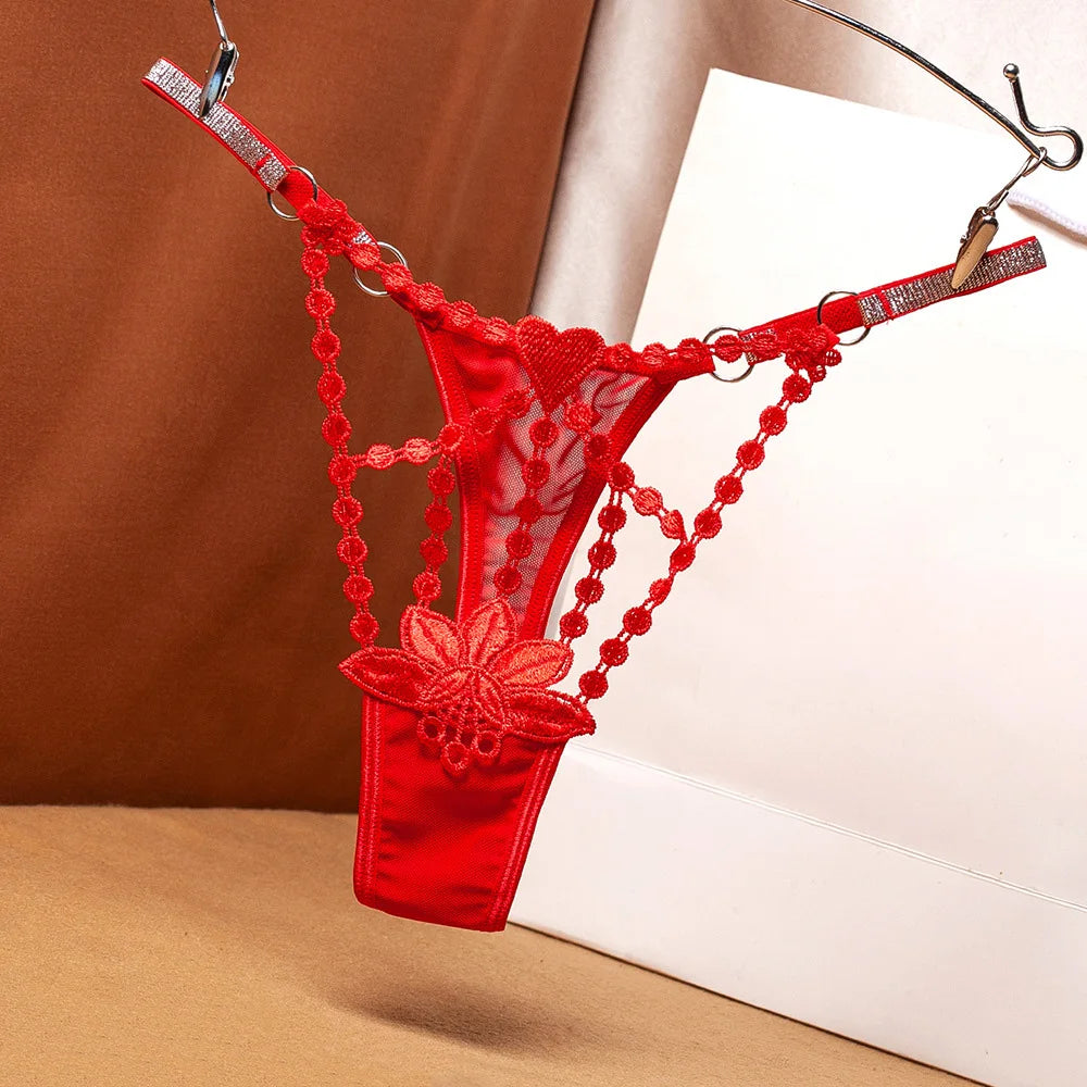 Damenhöschen Damen Sexy Spitze aushöhlen Tanga Höschen Niedrige Taille Transparente G-String Unterwäsche Atmungsaktive weibliche Dessous