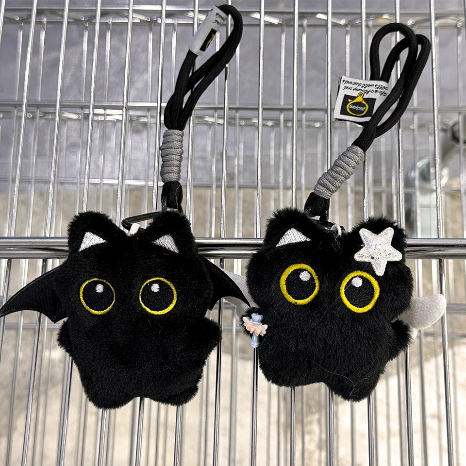 Yupsk 6/1 Stück süße Plüsch schwarze Katze Puppe Spielzeug Schlüsselanhänger Tasche Anhänger Charms Kawaii Schlüsselanhänger Zubehör für Frauen Paare Geschenk