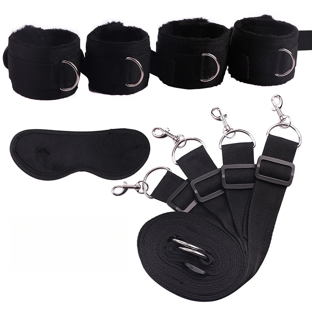 BDSM Bett-Bondage-Set mit Unterbettgurten, Handschellen, Fußfesseln, Augenmaske, Erwachsenen-Fetisch-Sexspielzeug für Paare, Sklaven-Rollenspiel-Ausrüstung
