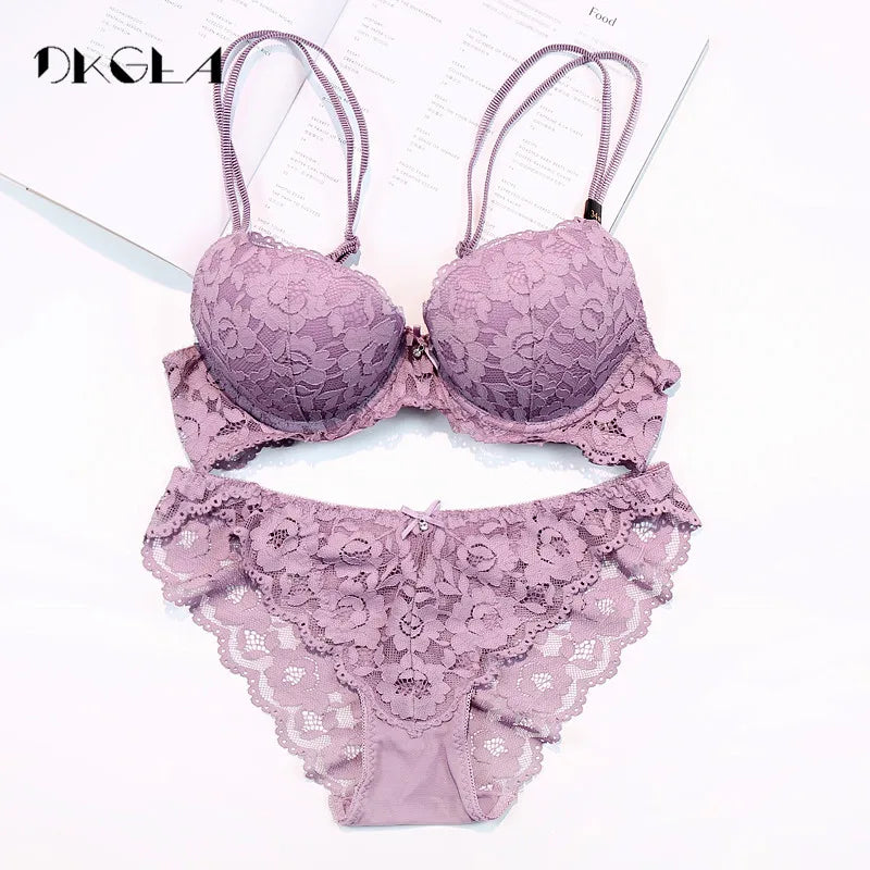 Hot Sexy Push-Up Bh Set Marke Tiefe V Büstenhalter Dicke Baumwolle Frauen Unterwäsche Set Spitze Blau Stickerei Blumen Dessous B C Tasse