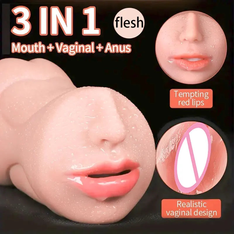 3-in-1 Sex Toy for Men with Sexy Mouth, Realistic Vagina, and Tight Anus, Ass, Oral Sex Doll, Stroker, Adult Toy, Men's Accessory