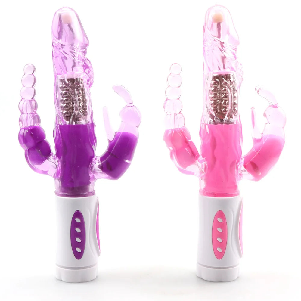 Sextoy 3-in-1-Dildo, Kaninchen-Vibrator, Zunge lecken, Doppelstange, Masturbation, Anal-Klitoris-Vibrator, Sexspielzeug für Frauen