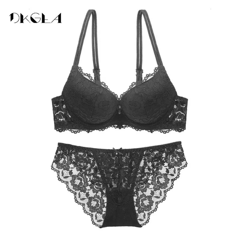Hot Sexy Push-Up Bh Set Marke Tiefe V Büstenhalter Dicke Baumwolle Frauen Unterwäsche Set Spitze Blau Stickerei Blumen Dessous B C Tasse
