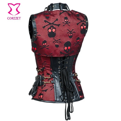Sexy Kleidung mit einem rot-schwarzen Punk-Totenkopfmuster