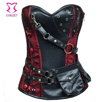 Sexy Kleidung mit einem rot-schwarzen Punk-Totenkopfmuster