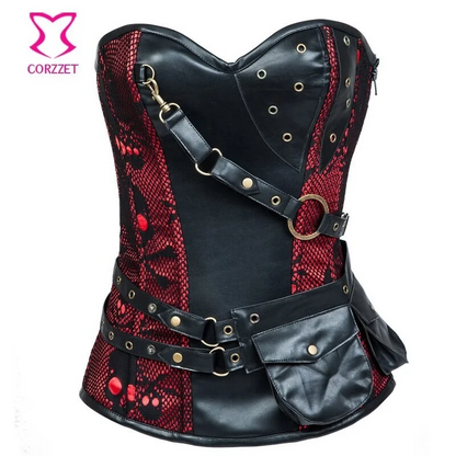 Sexy Kleidung mit einem rot-schwarzen Punk-Totenkopfmuster